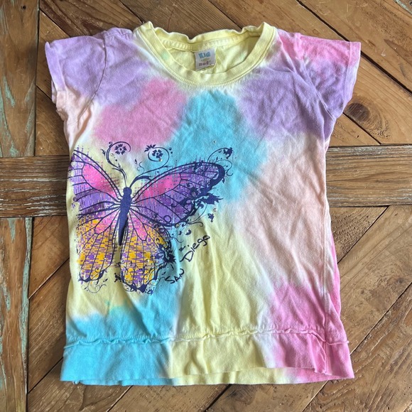 Kid U Not Other - Kid U Not Pink Blue Purple Yellow Tie Dye Butterfly Graphic T Shirt Girls Large